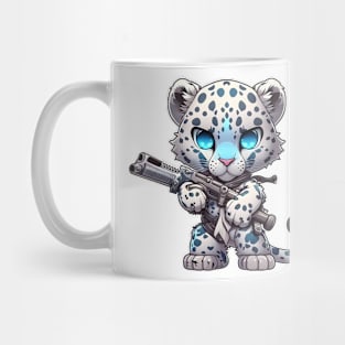 Armored Cute Snow Leopard Holding a Riffle Mug